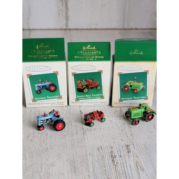 Hallmark miniature antique tractors ornament Xmas set farm - Picture 1 of 7